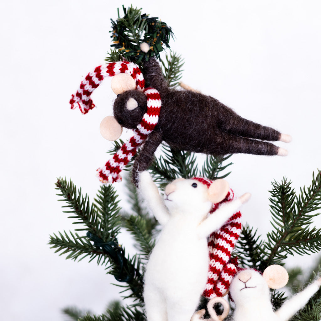 Wool Felt Mice with Hats, Scarves and Star Ornament