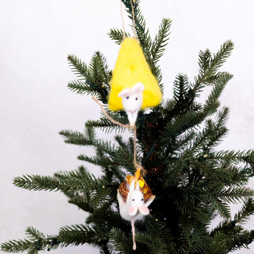 Wool Felt Mice on Cheese Food Ornament