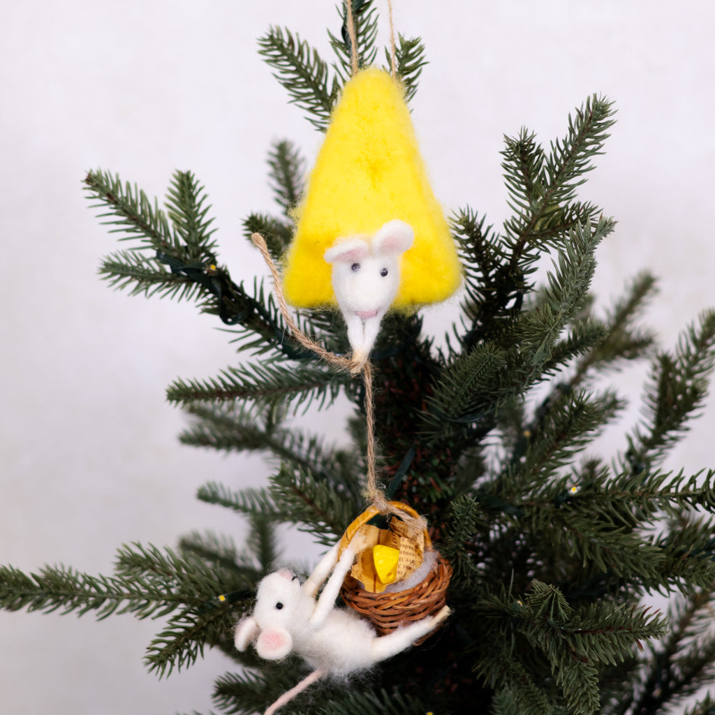 Wool Felt Mice on Cheese Food Ornament