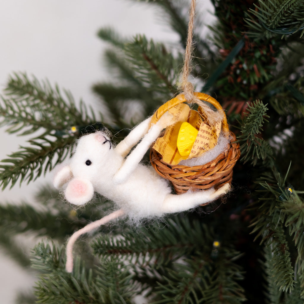 Wool Felt Mice on Cheese Food Ornament