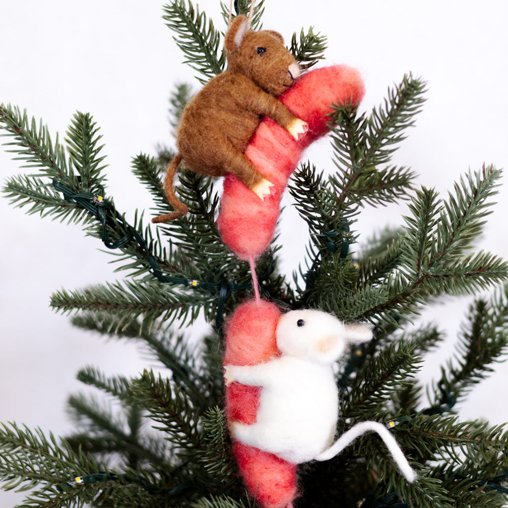 Wool Felt Mice on Sausage Food Ornament