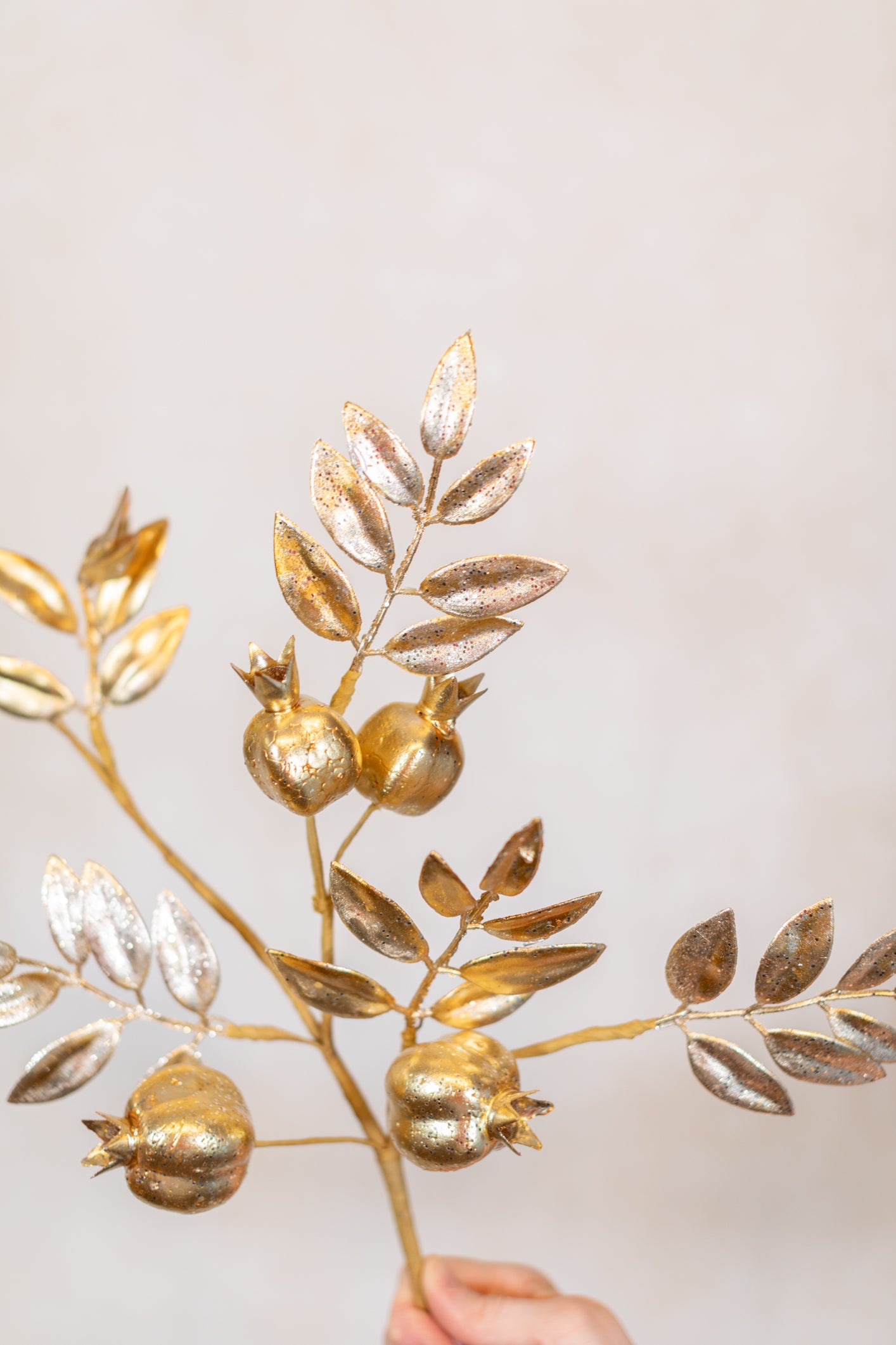 Metallic Glitter Pomegranate and Leaf Spray Gold