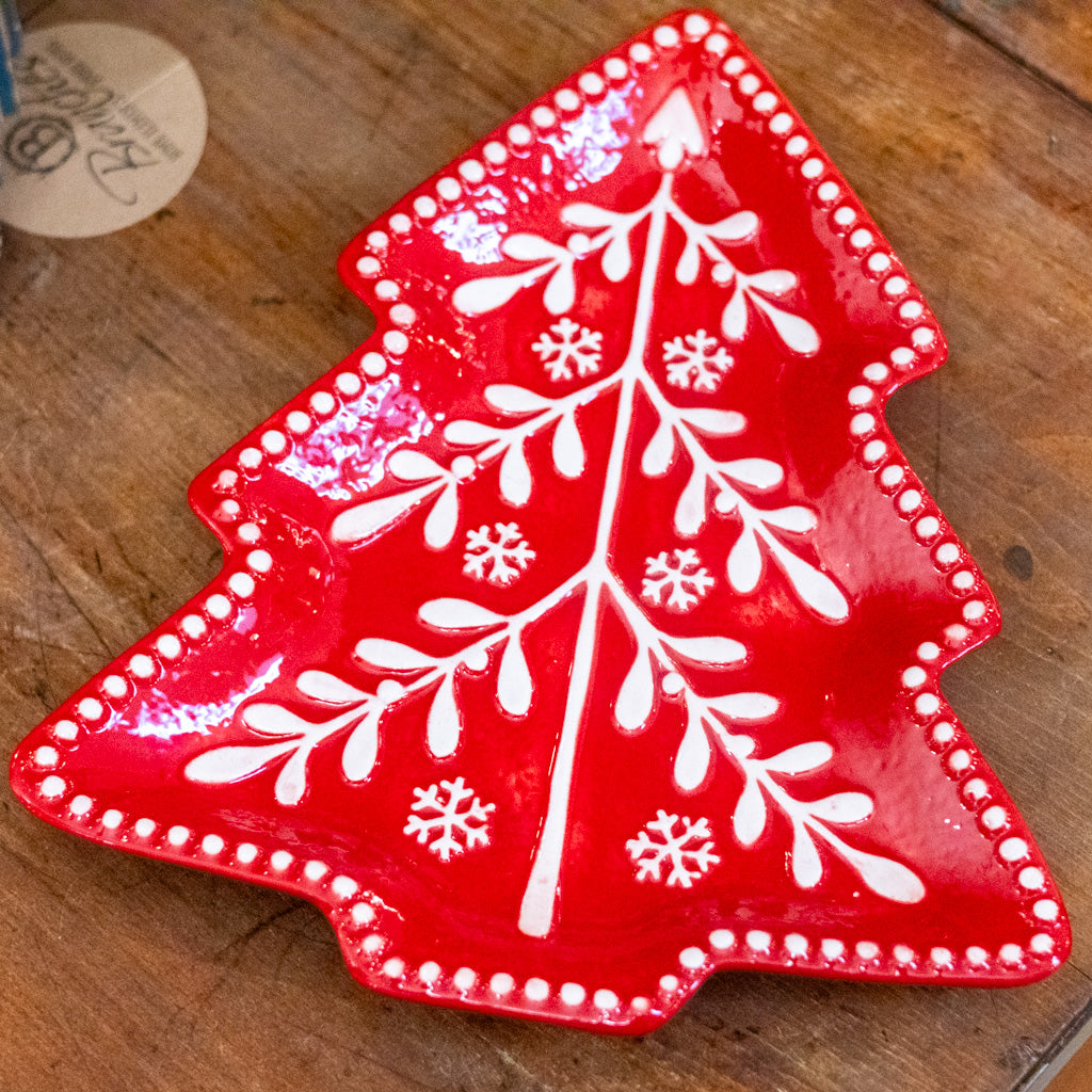 Ceramic Red White Tree Plate