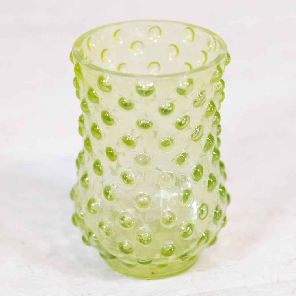 Iridescent Hobnail Green Glass Votive Tall