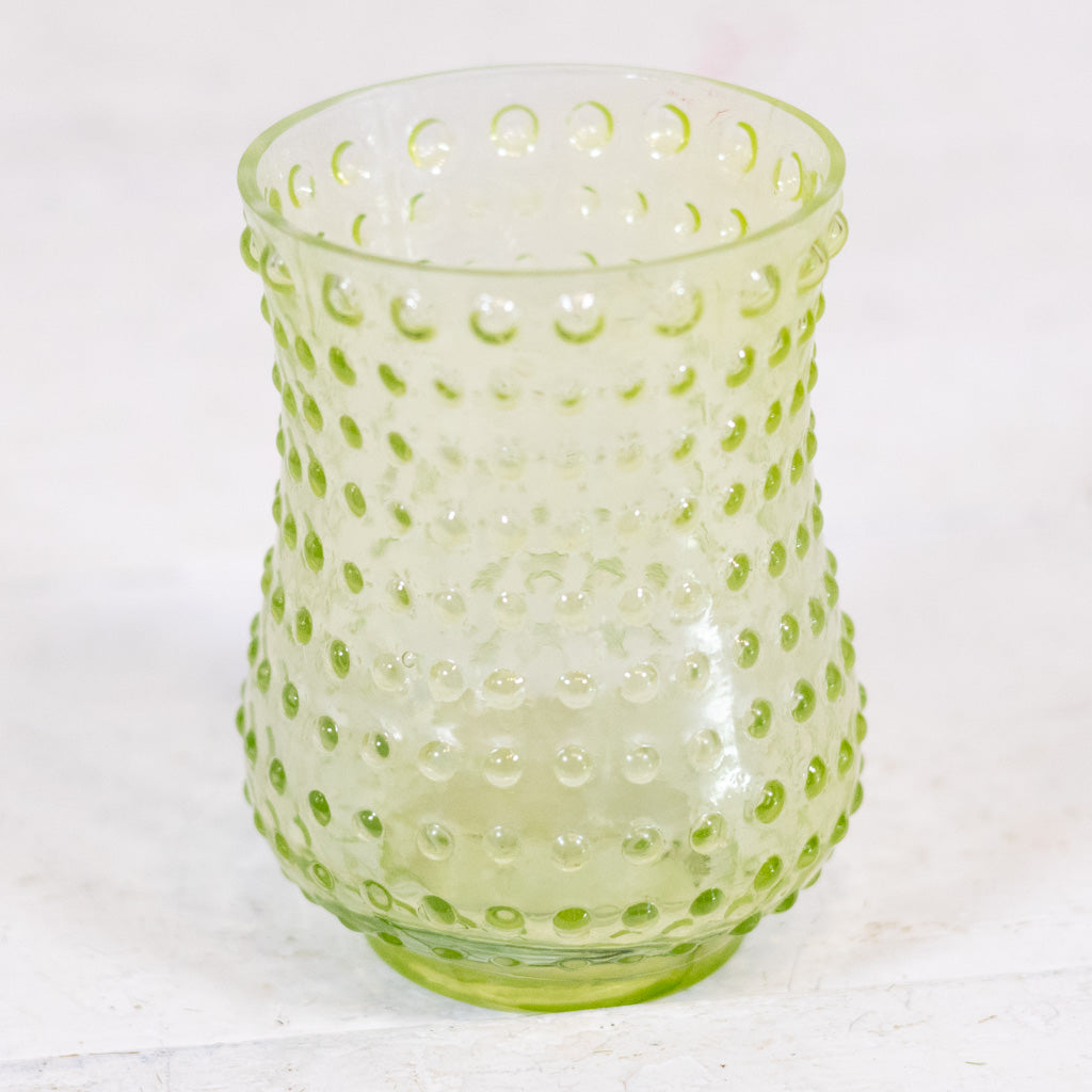 Iridescent Hobnail Green Glass Votive Wide
