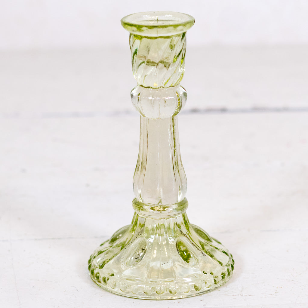 Vintage Frosted Green Glass Candle Holder Tall