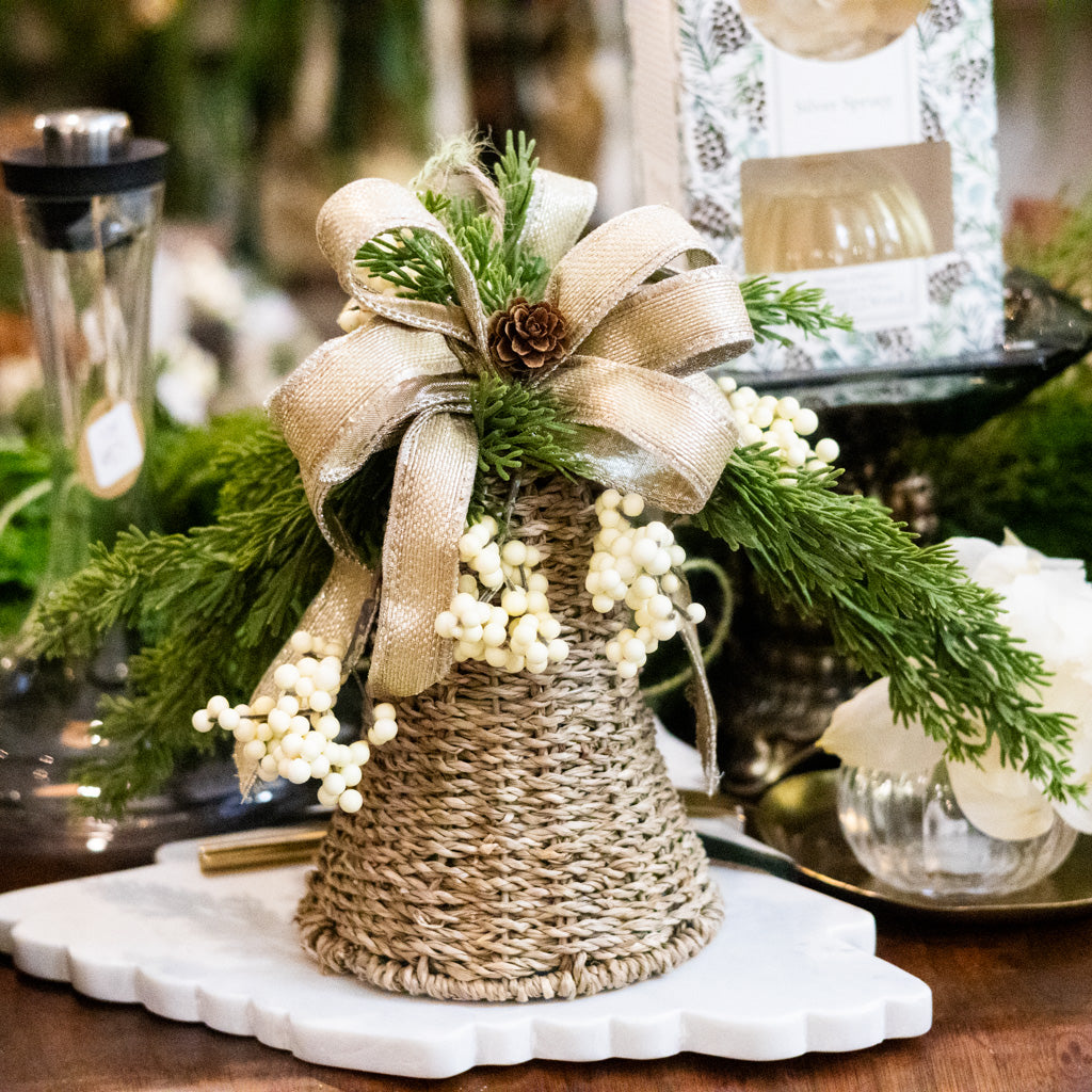 Embellished White Hanging Woven Bell