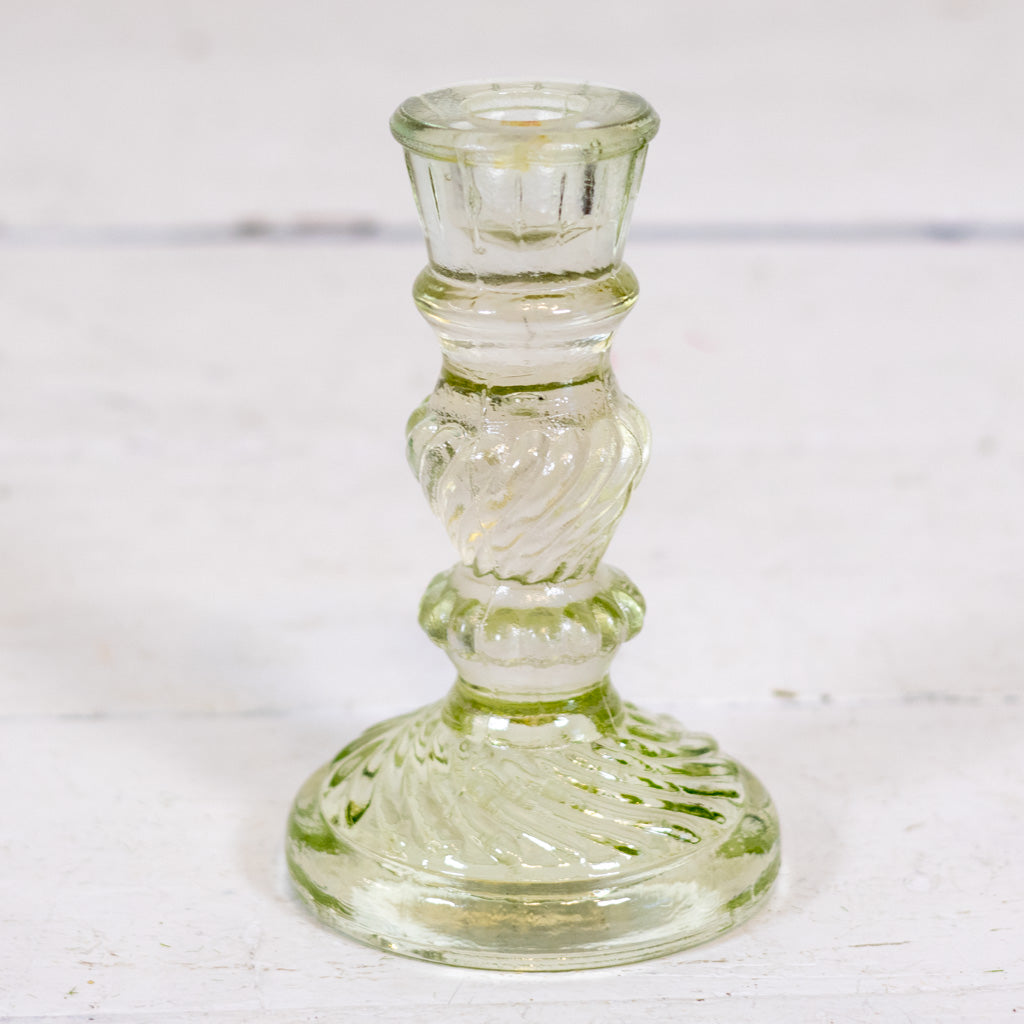 Vintage Frosted Green Glass Candle Holder Short
