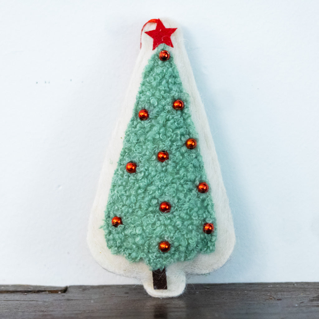 Tree Green Red White Ornament