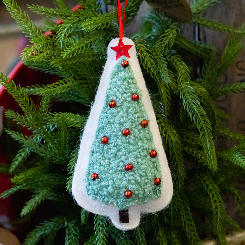 Tree Green Red White Ornament