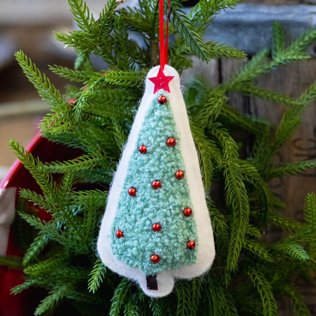 Tree Green Red White Ornament