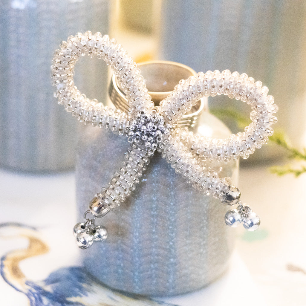 Metal Bead Silver Bow Napkin Ring