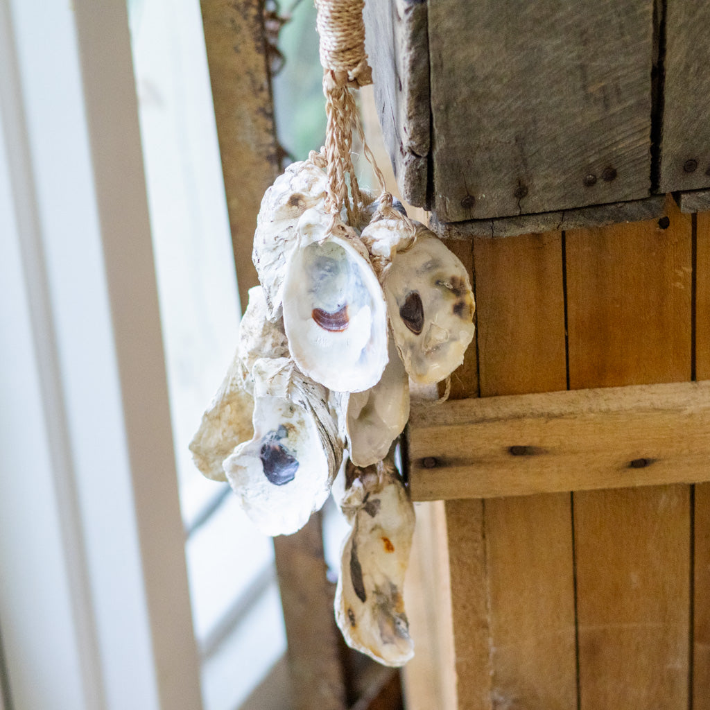 Tassel on Twine Loop with Strands of Oyster and Sea Glass