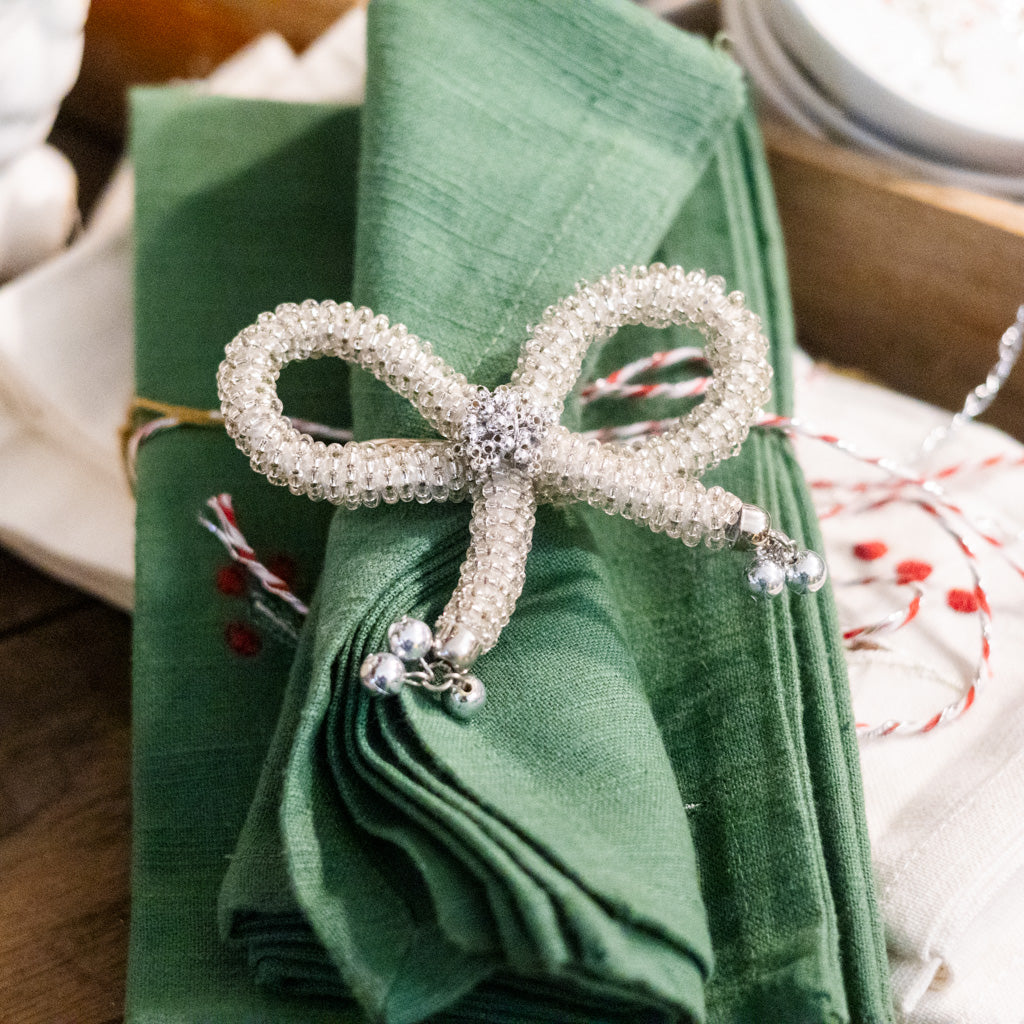 Metal Bead Silver Bow Napkin Ring