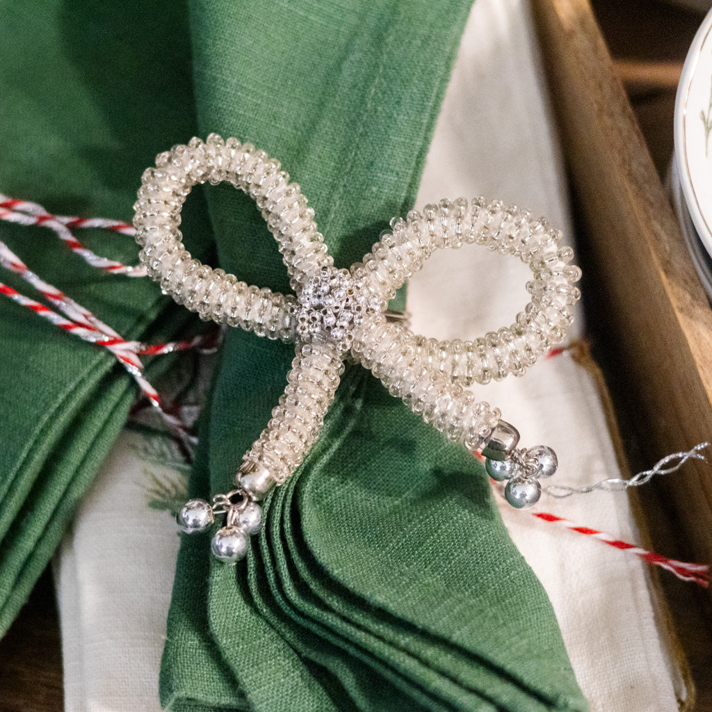 Metal Bead Silver Bow Napkin Ring