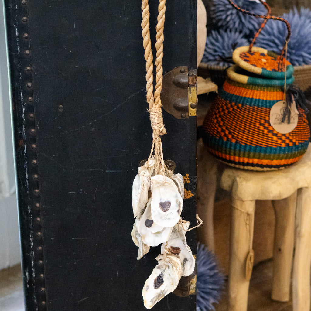 Tassel on Twine Loop with Strands of Oyster and Sea Glass