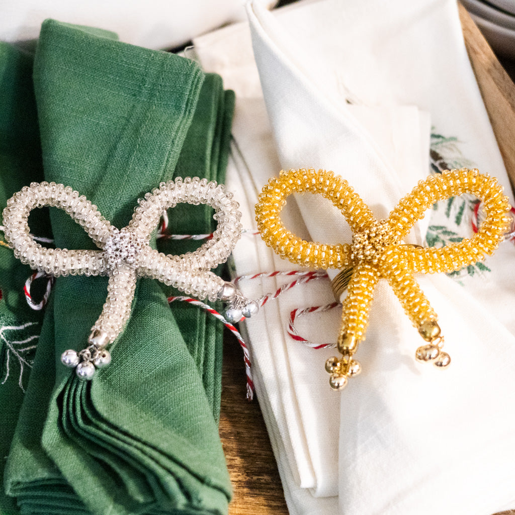 Metal Bead Silver Bow Napkin Ring