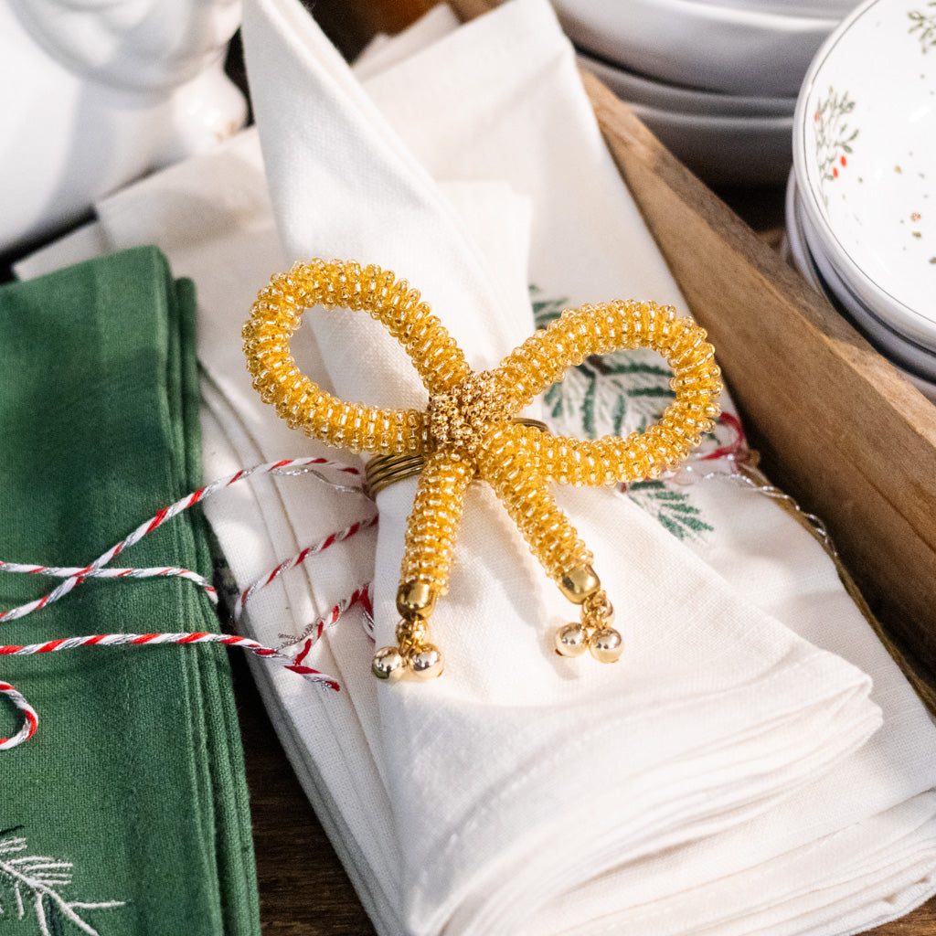 Metal Bead Gold Bow Napkin Ring