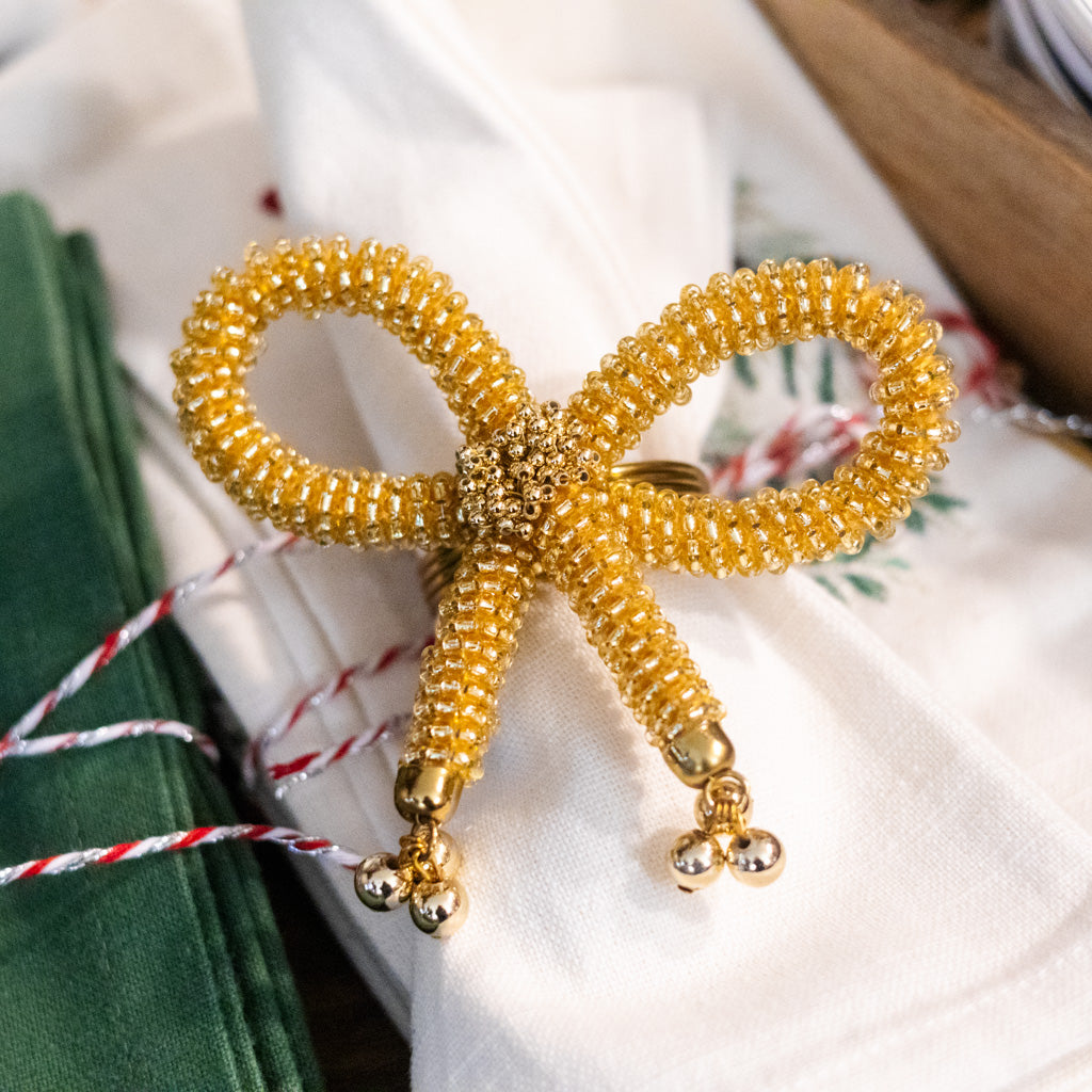 Metal Bead Gold Bow Napkin Ring