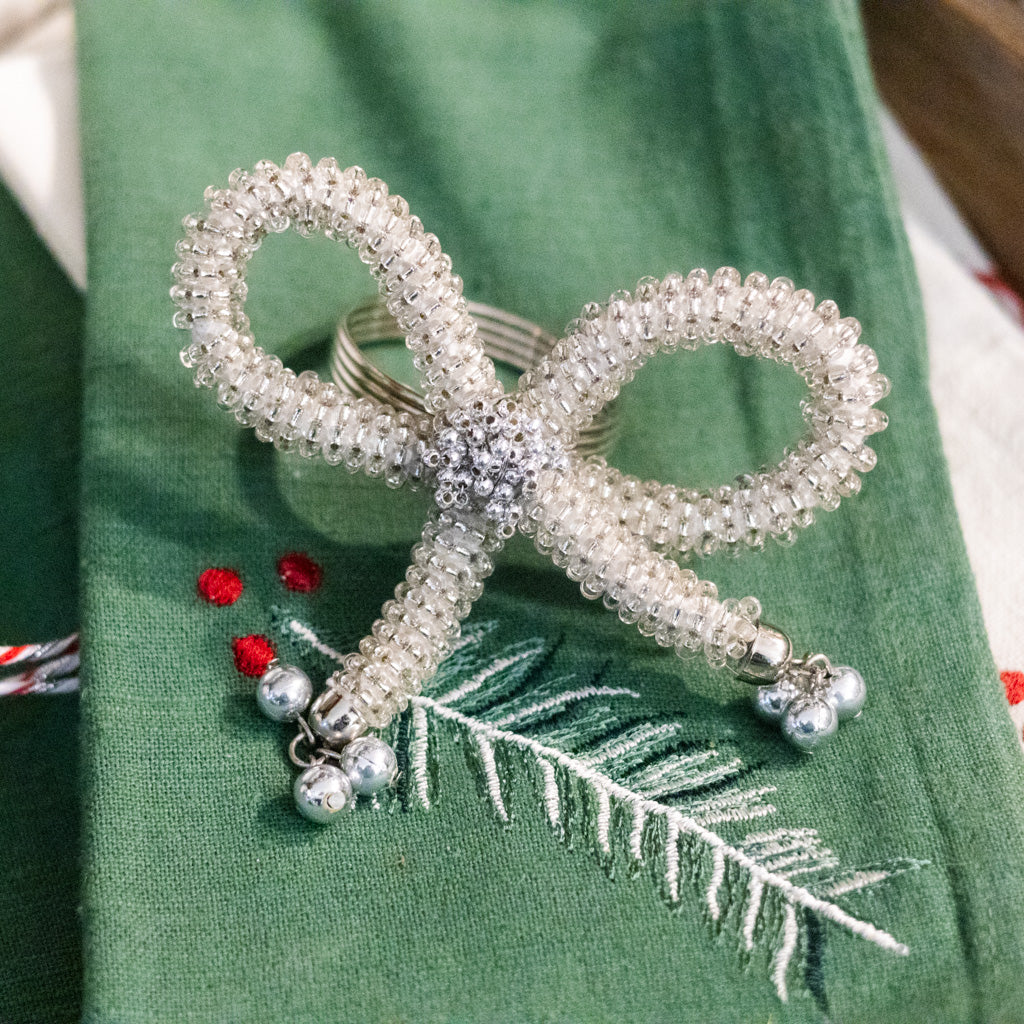 Metal Bead Silver Bow Napkin Ring