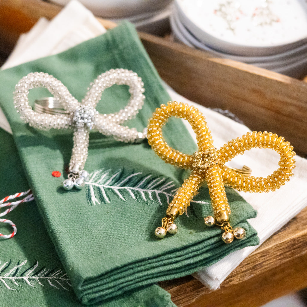 Metal Bead Gold Bow Napkin Ring