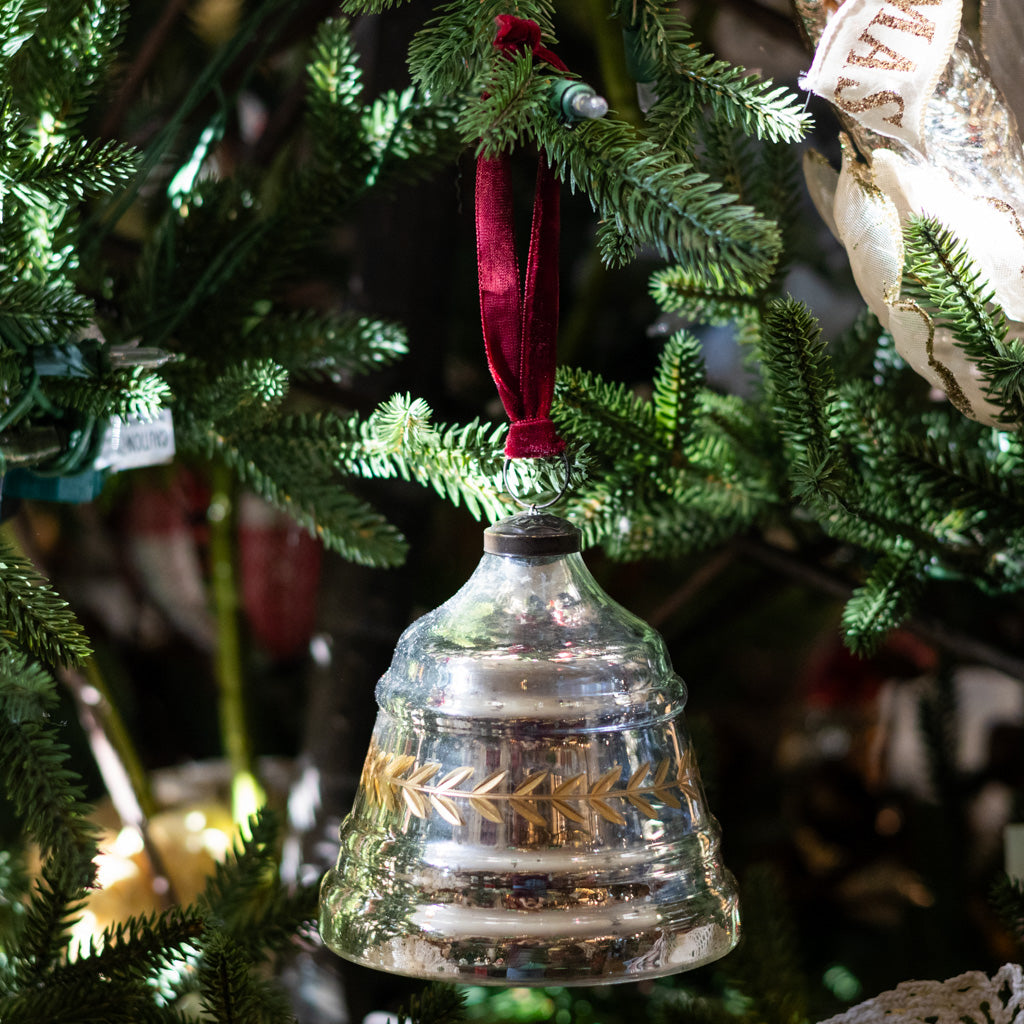 Garland Etched Mercury Glass Bell Shaped Ornament