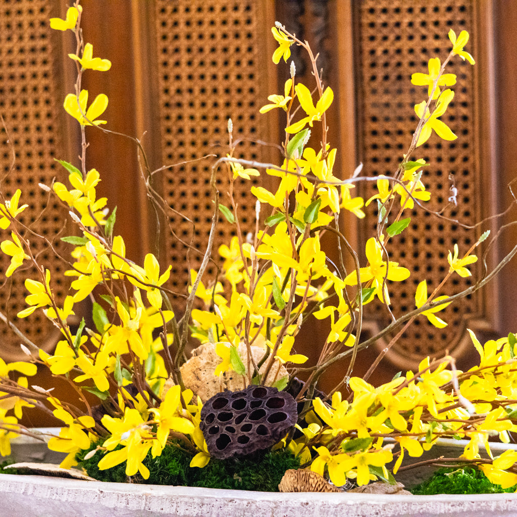Forsythia and Willow Drop-In Centerpiece
