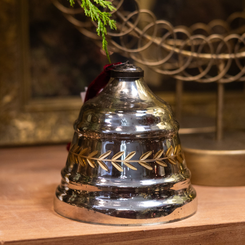 Garland Etched Mercury Glass Bell Shaped Ornament
