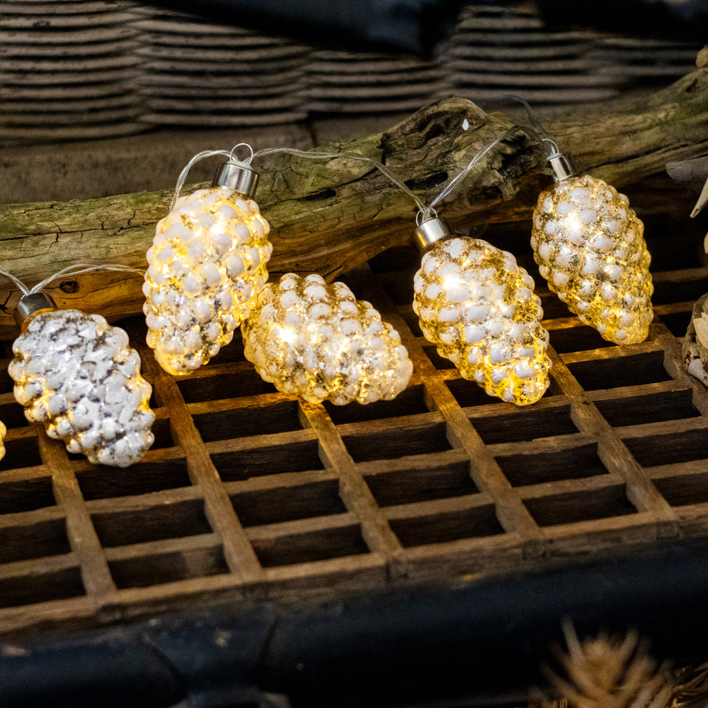 LED Mercury Glass White Pinecone Garland