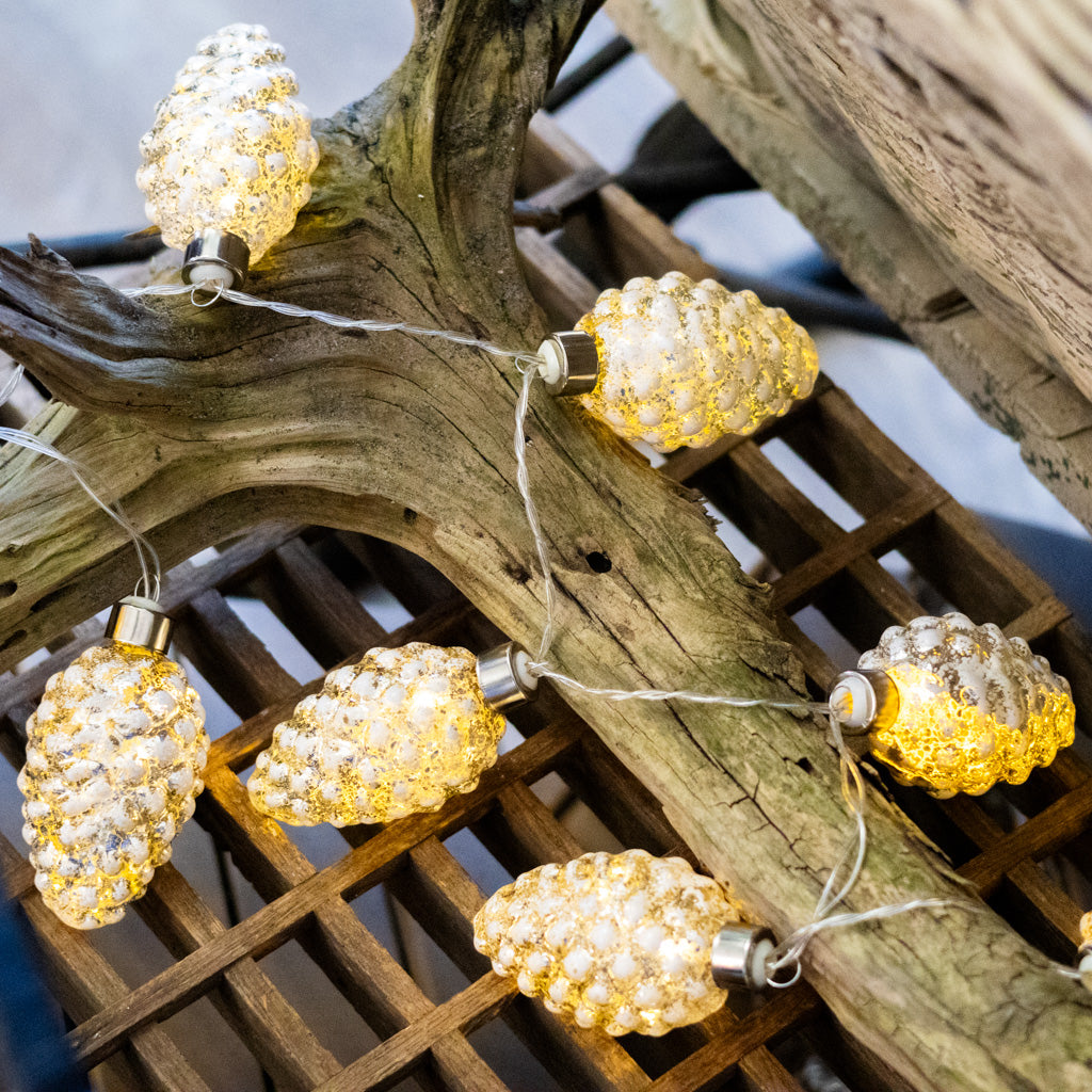LED Mercury Glass White Pinecone Garland