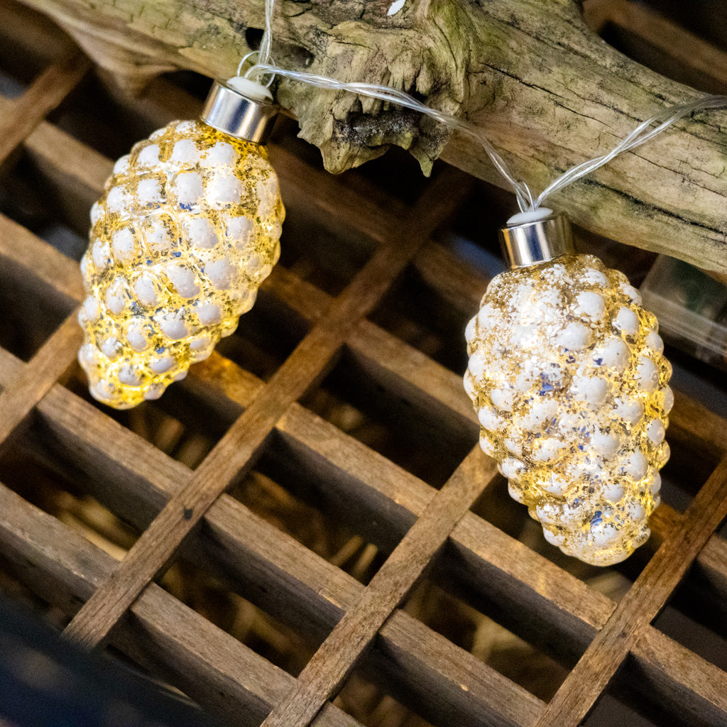 LED Mercury Glass White Pinecone Garland