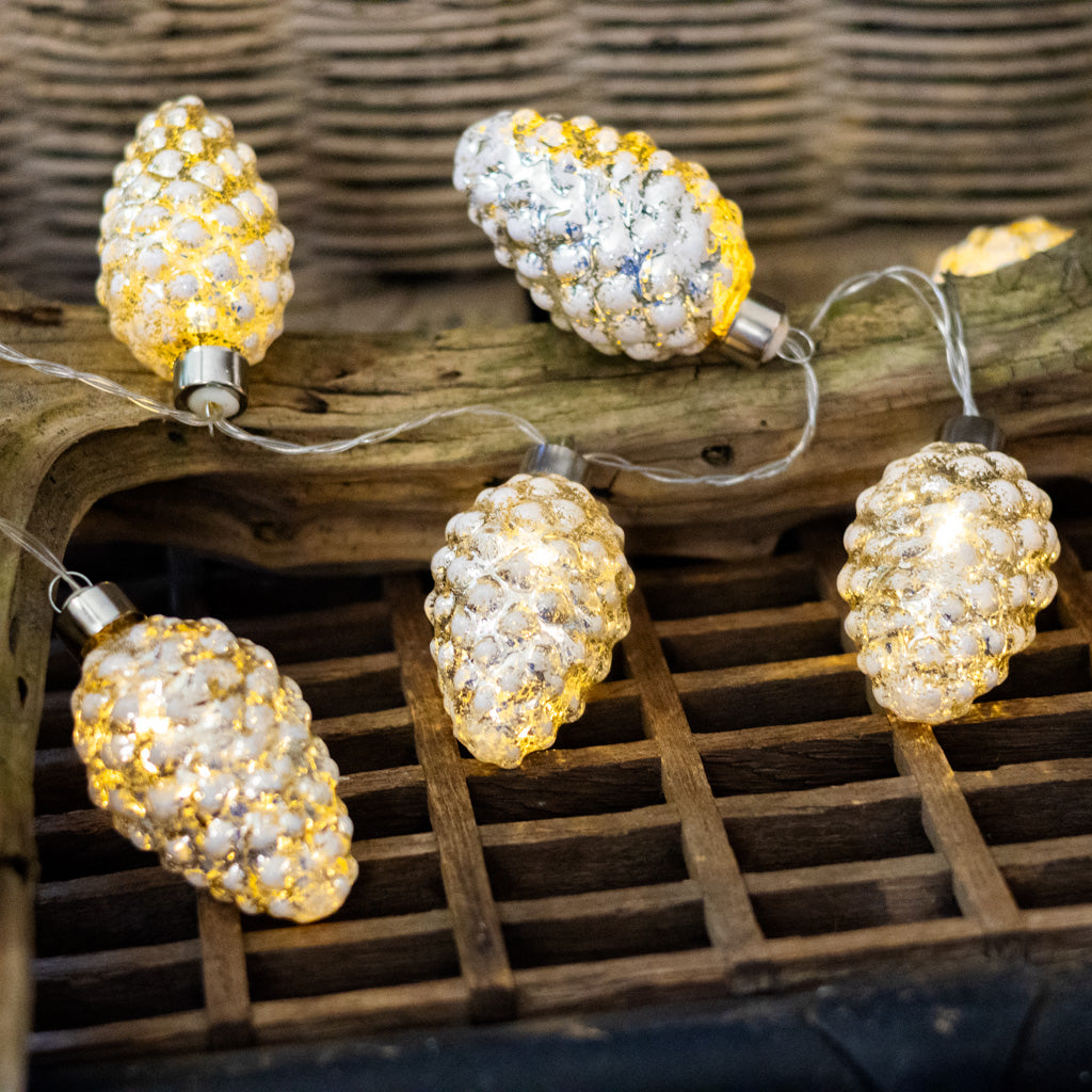 LED Mercury Glass White Pinecone Garland