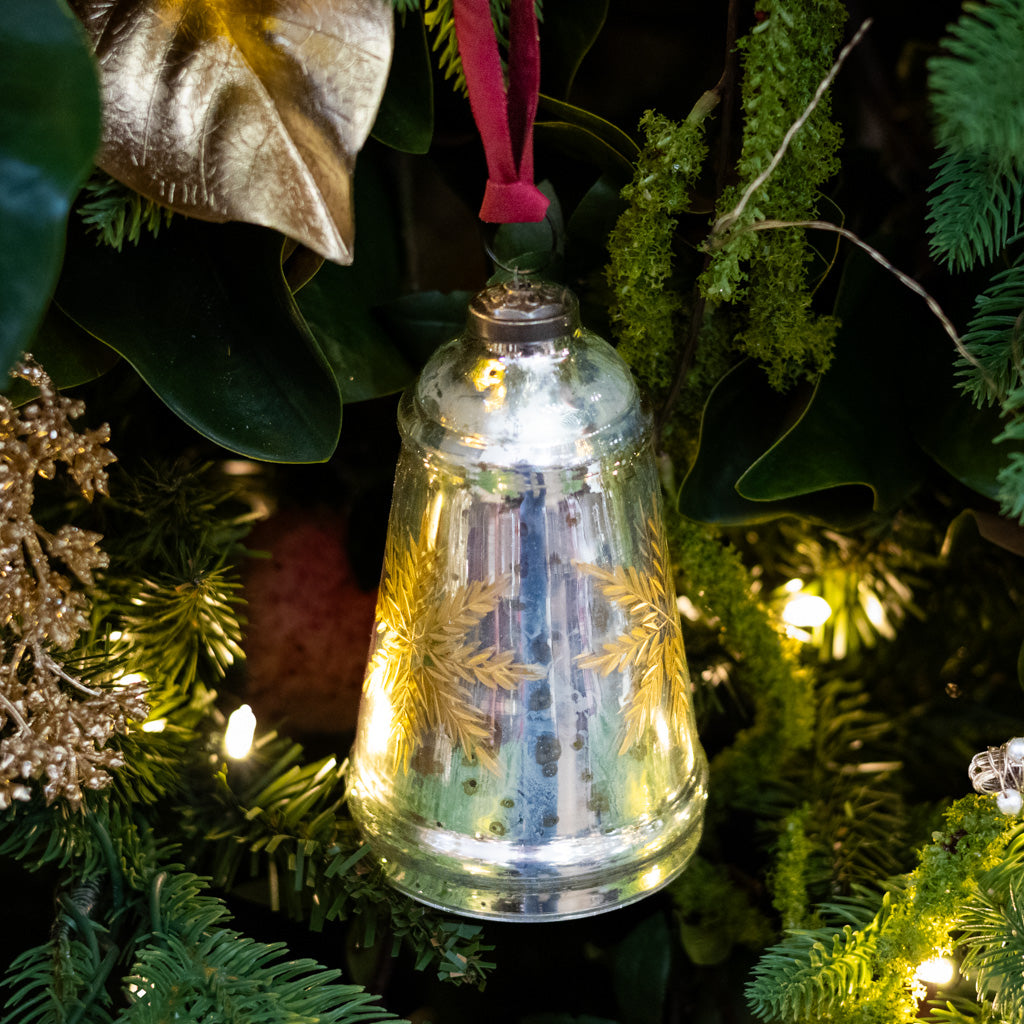 Snowflake Etched Mercury Glass Bell Shaped Ornament