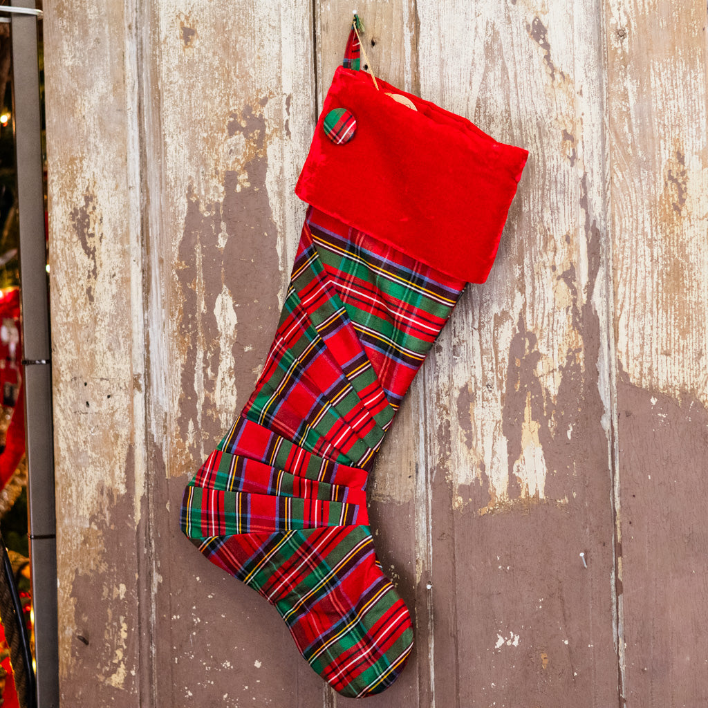 Pleated Paid Body and Velvet Red Cuff Stocking