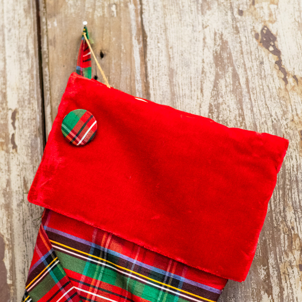 Pleated Paid Body and Velvet Red Cuff Stocking