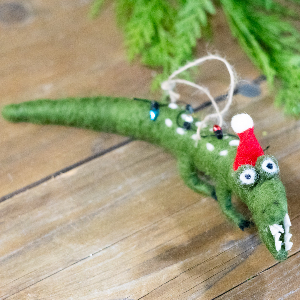 Felt Alligator with Santa Hat