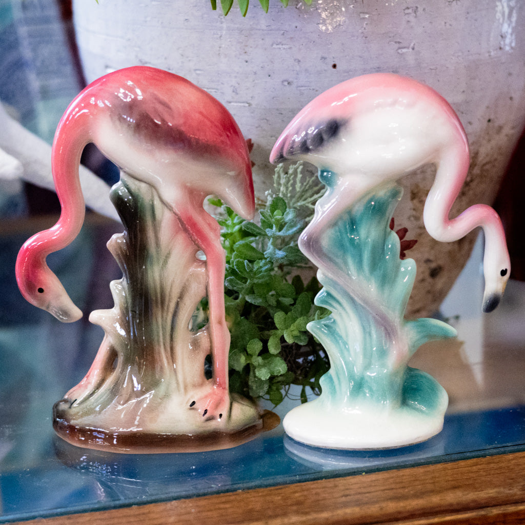 1950’s Ceramic Flamingos Grazing Set of Two