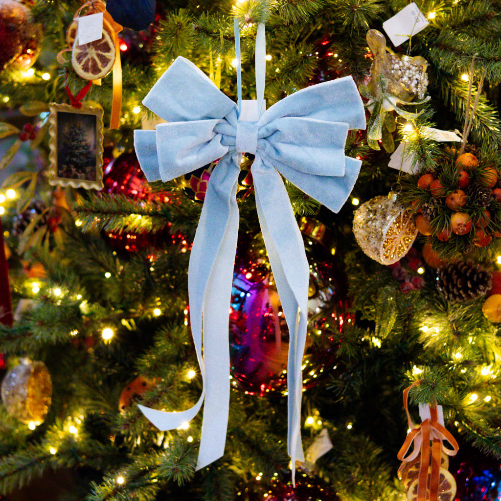 Baby Blue Velvet Bow with Tail Clip