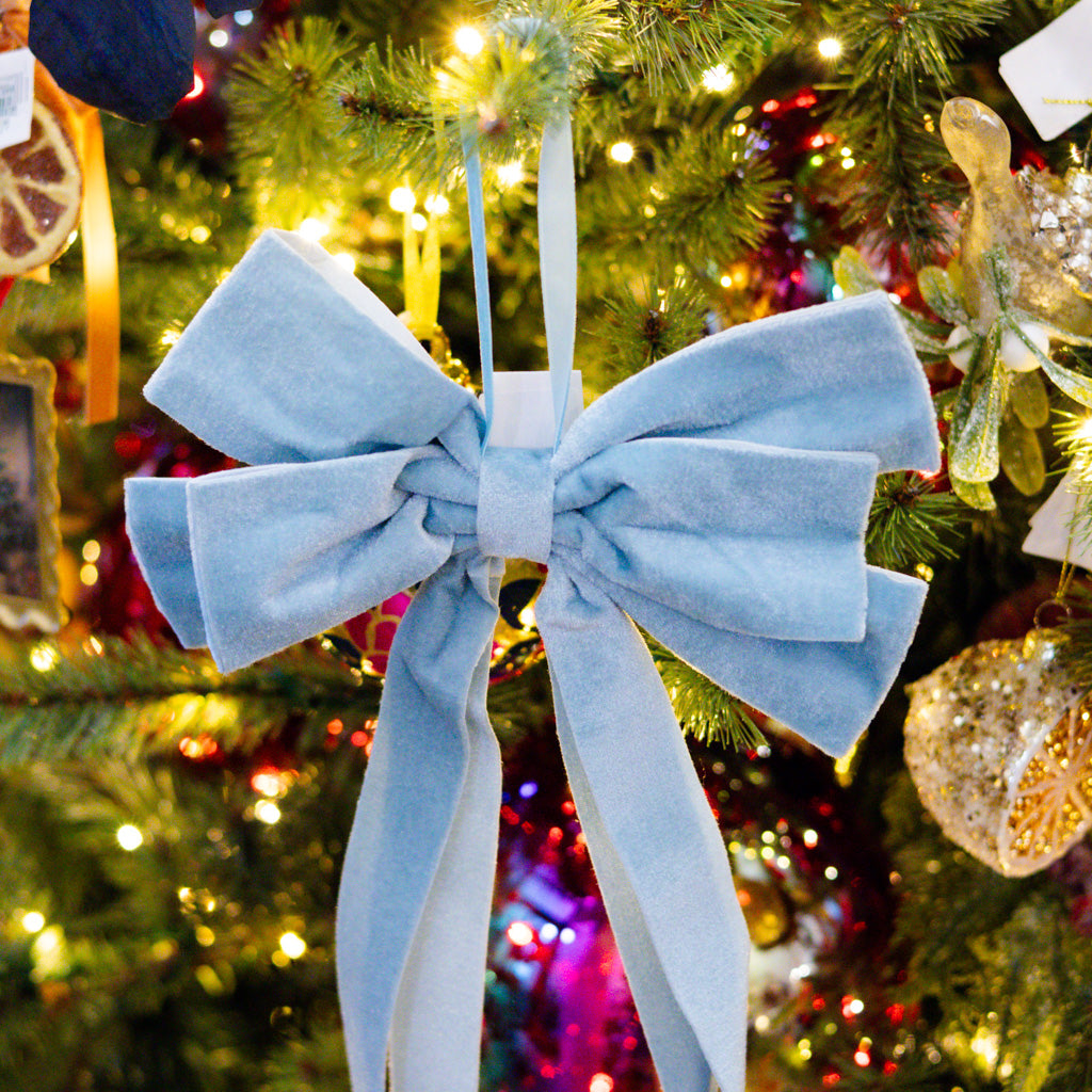 Baby Blue Velvet Bow with Tail Clip