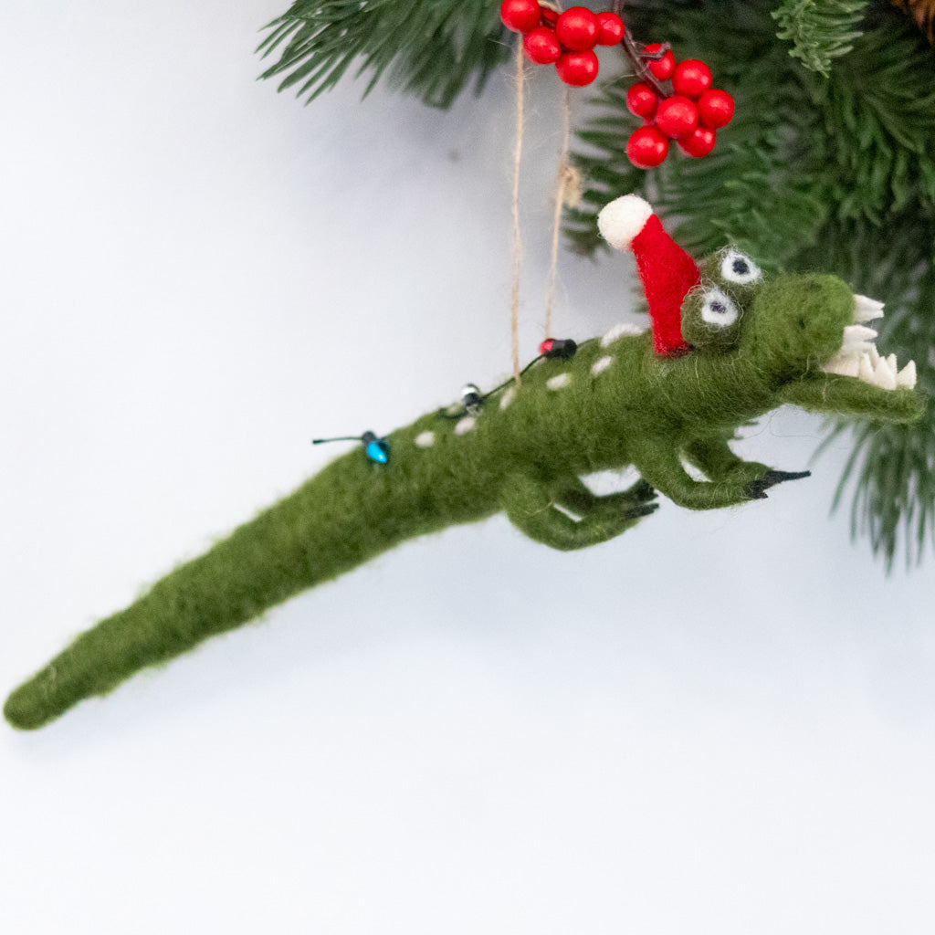 Felt Alligator with Santa Hat