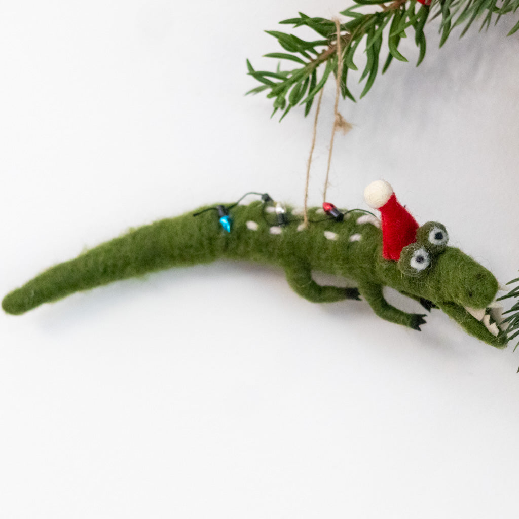 Felt Alligator with Santa Hat