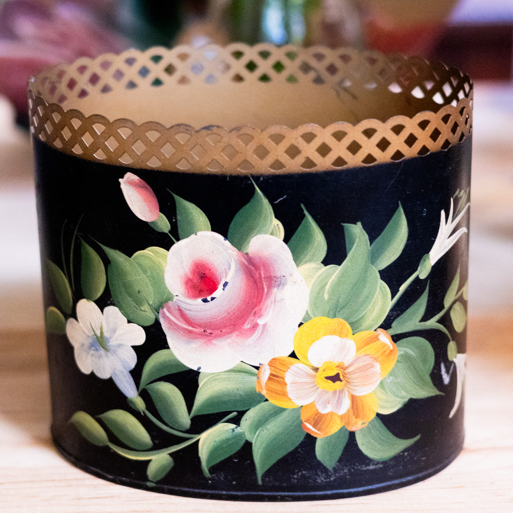 Vintage Floral Metal Oval Tole