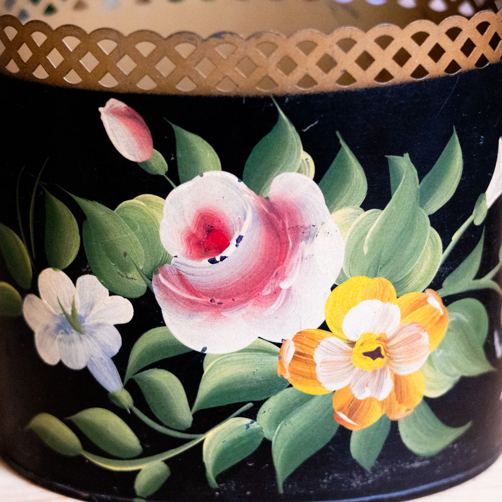 Vintage Floral Metal Oval Tole