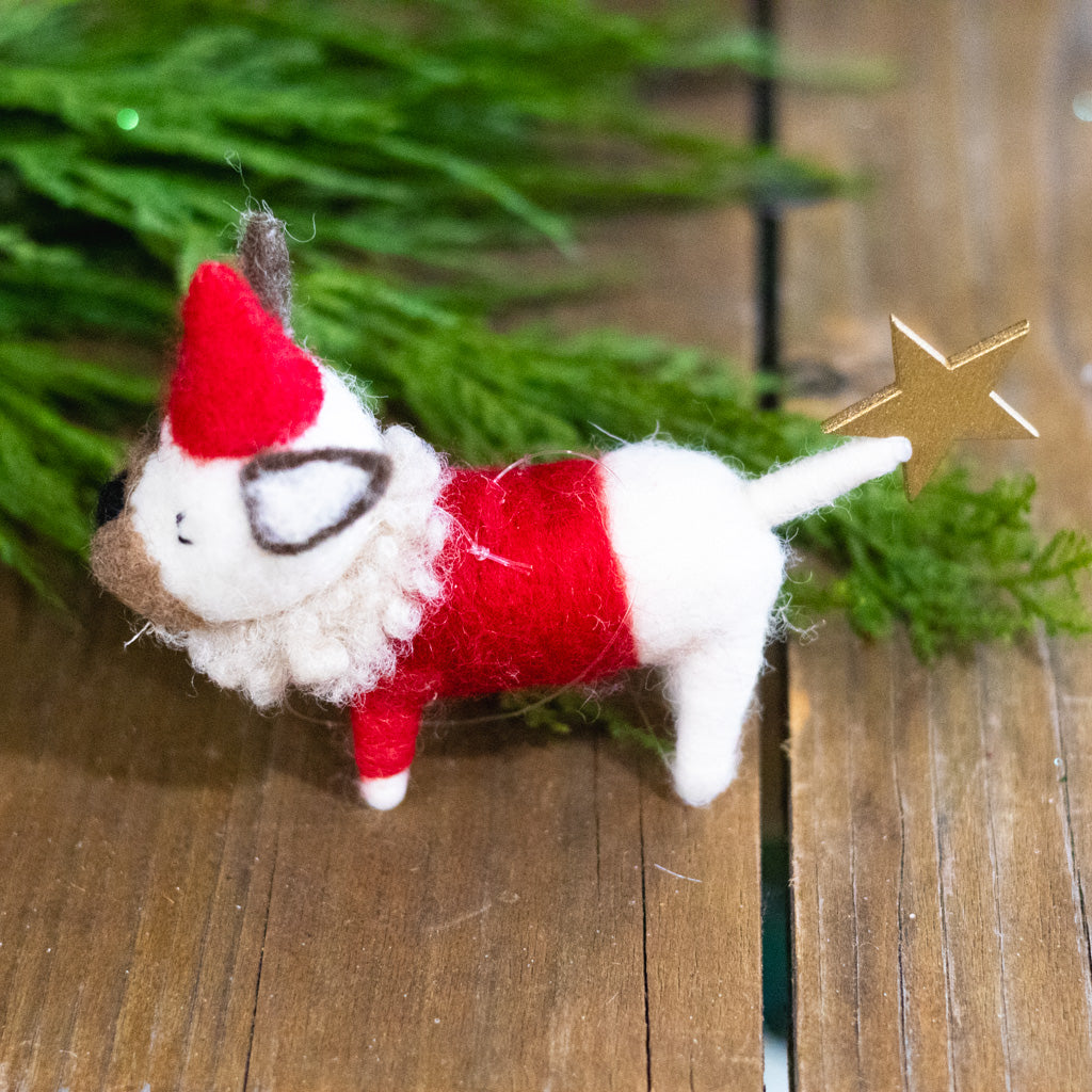 Felt Puppy in Red Outfit with Star Ornament