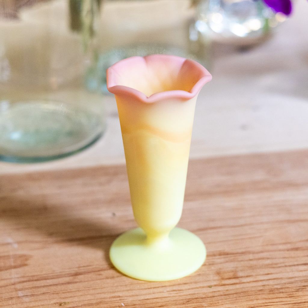 Vintage Fenton Handmade Yellow/Pink Bud Vase