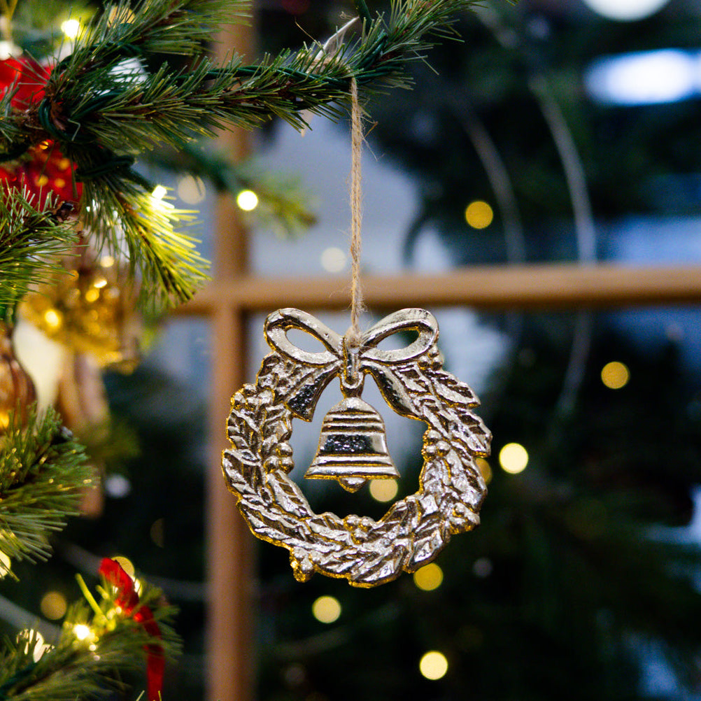 Gold Wreath with Bell Ornament