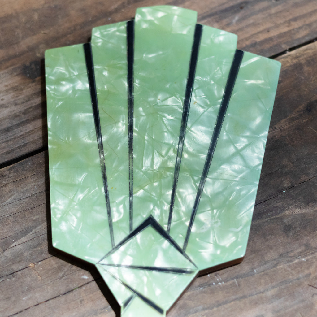 Green/Black Art Deco Hand Mirror