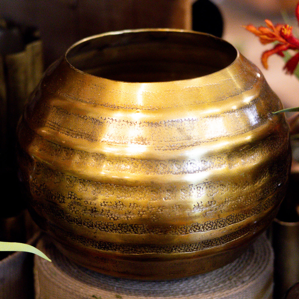 Aluminum Gold Grooved Bowl Large