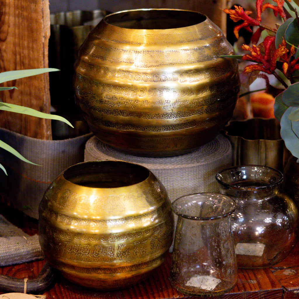 Aluminum Gold Grooved Bowl Large
