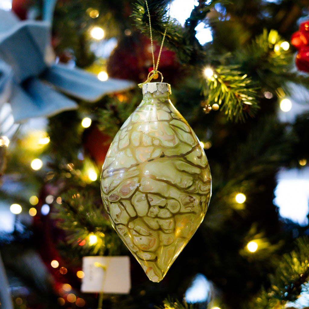Green Glass Marbled Finial Ornament